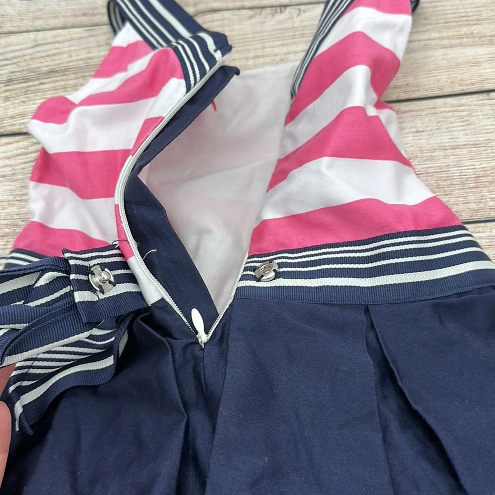 Isaac Mizrahi Pink White and Navy Tulle Lined Dress Size 4
